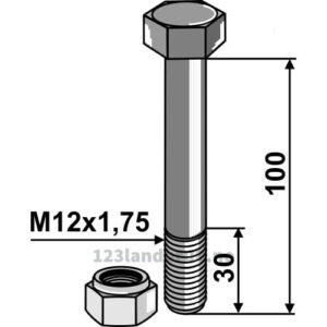 Bolt med låsemutter - 8.8 - M12x1,75x100mm