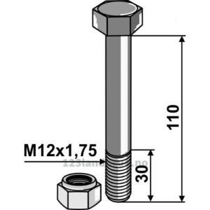 Bolt med låsemutter - 8.8 - M12x1,75x110mm