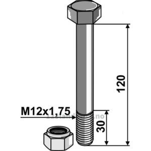 Bolt med låsemutter - 8.8 - M12x1,75x120mm