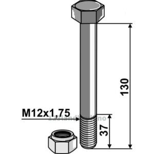 Bolt med låsemutter - 8.8 - M12x1,75x100mm