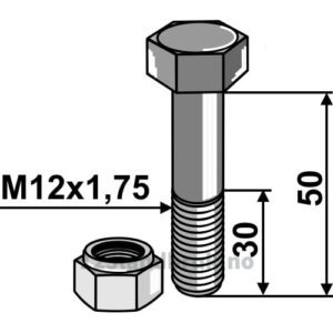 Bolt med låsemutter - 8.8 - M12x1,75x50mm