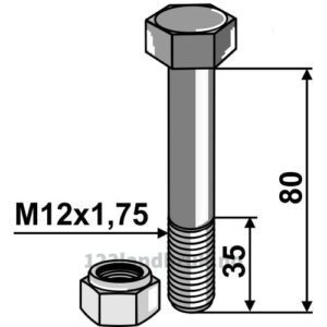 Bolt med låsemutter - 8.8 - M12x1,75x80mm