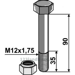Bolt med låsemutter - 8.8 - M12x1,75x90mm