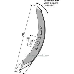 Kultivator Spiss Skjær - 510x75x10mm - Høyre - Amazone, BBG, Howard, Kongskilde