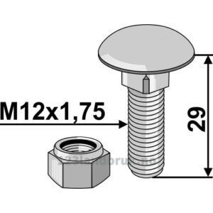 Låsebolt med låsemutter - 8.8 - M12x1,75x29mm