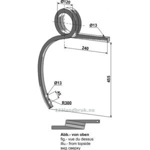 Dobbel spiralfjær - 455mm - Høyre - Bednar, Gaspardo, Maschio, Strom
