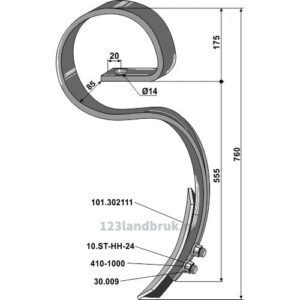 Harvetind 70x12 med spiss - 555x70x12mm - Köckerling Allrounder