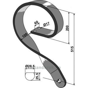Arm for skål 100x16mm - 515mm - Venstre