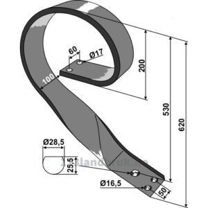 Arm for skål 100x16mm - 620mm - Høyre