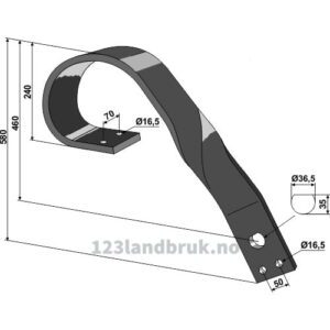Arm for skål 120x20mm - 580mm - Høyre