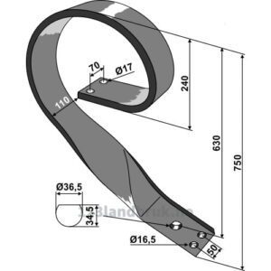 Arm 120x20 for skål - 750mm - Høyre
