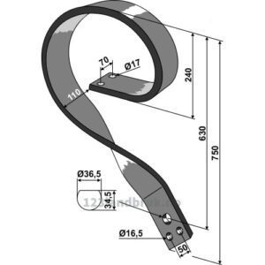 Arm 120x20 for skål - 750mm - Venstre