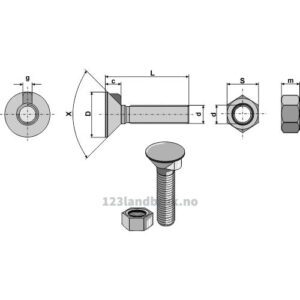 Plogbolt med Mutter - 8.8 - M10x1,5x30mm - Naud