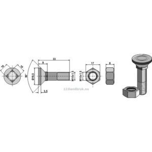 Plogbolt med Mutter - 12.9 - M10x1,5x33mm - Lemken