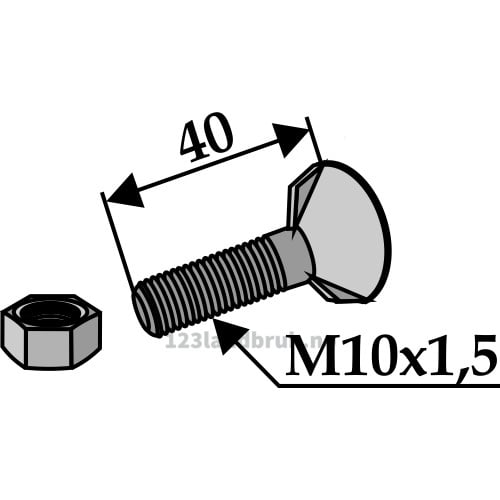 Plogbolt med Mutter - 8.8 - M10x1,5x40mm