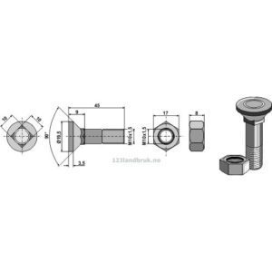 Plogbolt med Mutter - 12.9 - M10x1,5x45mm - Lemken