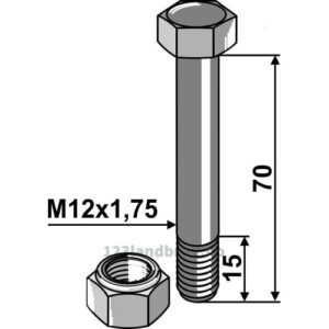 Kultivator Bolt med låsemutter - 12.9 - M12x1,75x70mm - Lemken