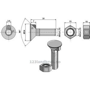 Plogbolt med Mutter - 10.9 - M12x1,75x30mm