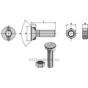 Plogbolt med Mutter - 10.9 - M12x1,75x35mm - Kverneland
