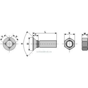 Plogbolt med Mutter - 8.8 - M12x1,75x40mm - Kyllingstad