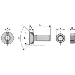 Plogbolt med Mutter - 8.8 - M12x1,75x45mm