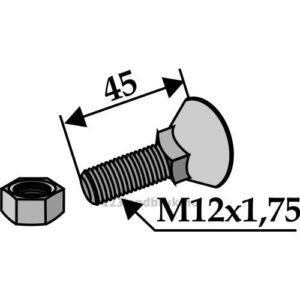 Plogbolt med Mutter - 8.8 - M12x1,75x45mm - Kyllingstad