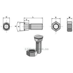Plogbolt med Mutter - 12.9 - 1/2'' UNCx46mm - Grégoire Besson