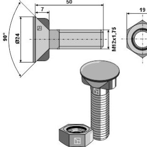 Alternative view of Plogbolt med Mutter - 10.9 - M12x1,75x50mm - Vogel u. Noot