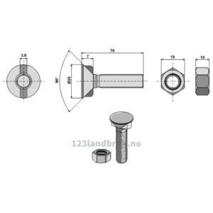 Plogbolt med Mutter - 10.9 - M12x1,75x70mm