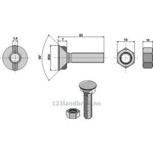 Plogbolt med Mutter - 10.9 - M12x1,75x85mm - Pöttinger