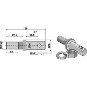 Bolt til trekkstang med gjenger Ø36x168mm - Kategori: 3