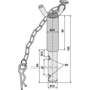 Redskapsbolt med Håndtak og Kjetting - for to Splinter - Ø19x165mm