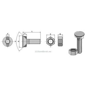 Plogbolt med Mutter - 8.8 - M14x2x80mm