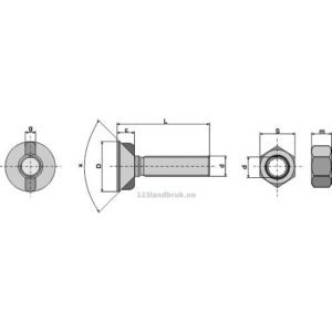 Plogbolt med Mutter - 10.9 - M16x2x40mm