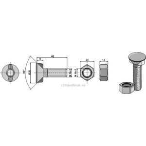 Plogbolt med Mutter - 10.9 - M16x2x40mm