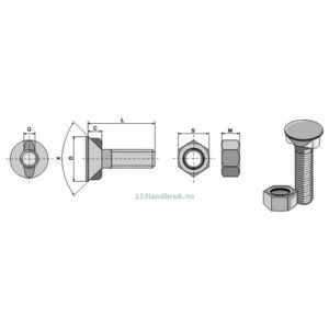 Plogbolt med Mutter - 8.8 - M16x2x70mm