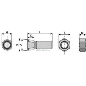 Plogbolt med Mutter - 12.9 - M16x2x80mm - Kverneland