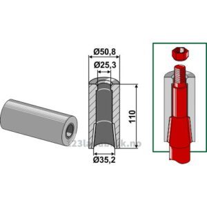 Sveiseforing til Tind med lås - Ø50,8x110mm - Kverneland