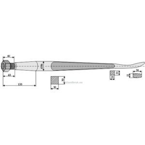 Frontlastertind  (skjeformet)  - 1250xØ36mm - Baas-Trima