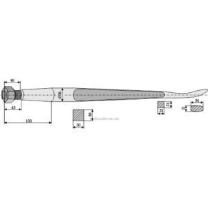 Frontlastertind  (skjeformet)  - 1400xØ36mm - Baas-Trima