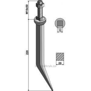 Harvetand av boronstål - 220mm
