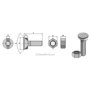 Plogbolt med Mutter - 8.8 - M20x2,5x50mm