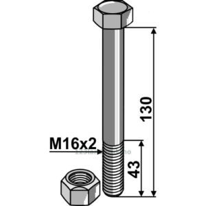 Bolt med låsemutter - 8.8 - M16x2x130mm