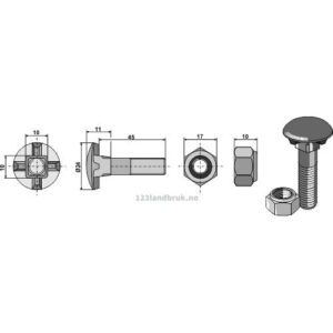 Plogbolt med Mutter - 10.9 - M10x1,5x45mm