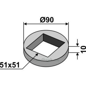 Sveisering til 50x50 firkantaksel Ø90x10mm