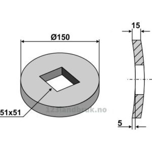 Innvendig og utvendig flens til 50x50 firkantaksel Ø150x15mm - Ø150x15mm