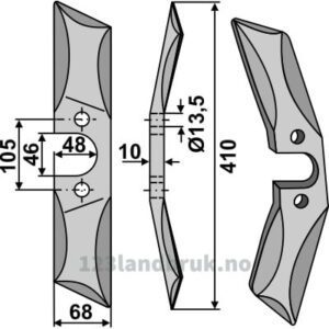 Kniv til Spaknivharv - Boronstål - 410mm - Høyre - Vogel u. Noot
