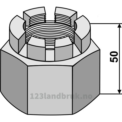 Kronemutter for 50x50 firkantaksel - 8.8 - M48x5mm