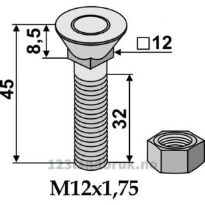 Bolt med Låsemutter - 8.8 - M12x1,75x45mm