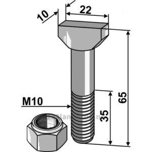 Hammerhode bolt 10x65 med låsemutter - 8.8 - M10x65mm - Rau